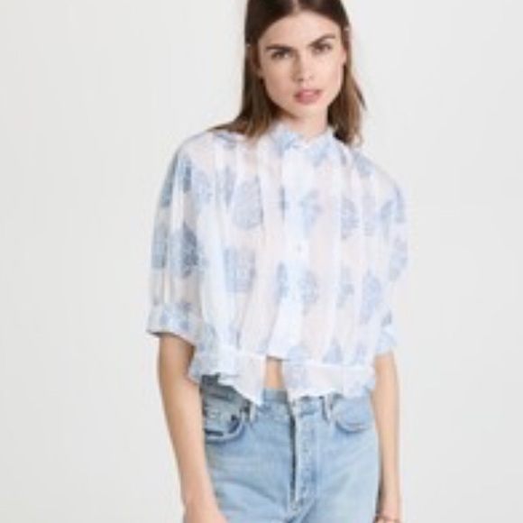 ALIX OF BOHEMIA Rhiannon Blue Lilac Blouse Top Sz XS Boho Blue & White Button Up - Picture 5 of 12